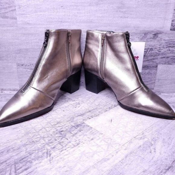 Sole Society Desiray Metallic Leather Block Heel Ankle Boot Champagne Women's 7 - Picture 7 of 10